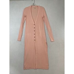 Three Dots Peach Pink Ribbed Knit Duster Cardigan Button Front XS Made in USA